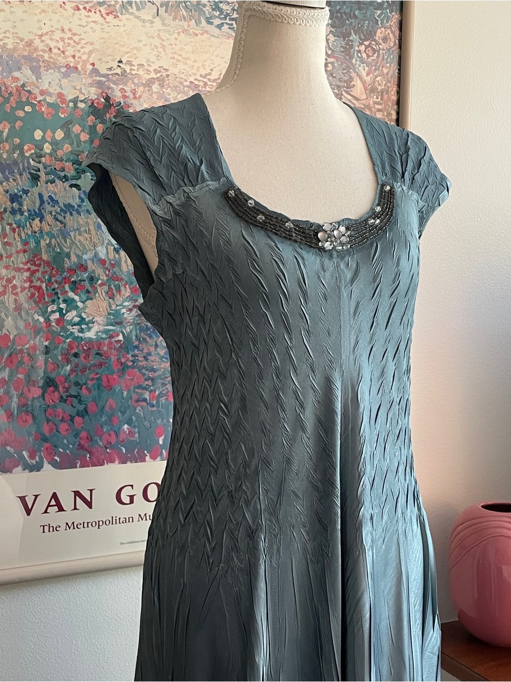 Komarov Teal Blue Pleated Maxi Dress Cardigan Set Mermaid Fairy Wedding Guest - Picture 7 of 16